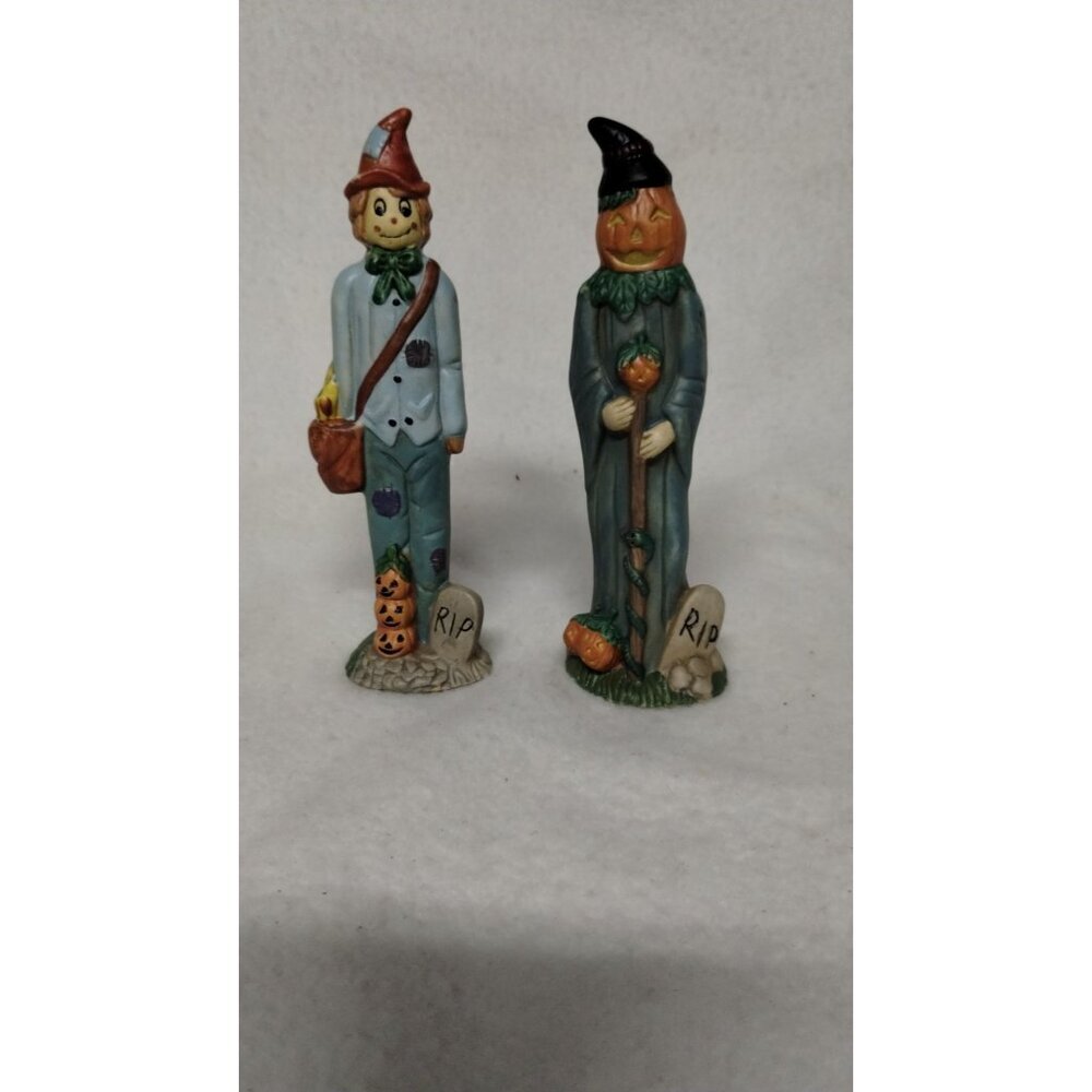 Vintage Haunted Haven Pencil Halloween Scarecrow & Pumpkin Figurines‎